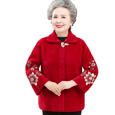 老年人秋冬装女奶奶水貂绒外套