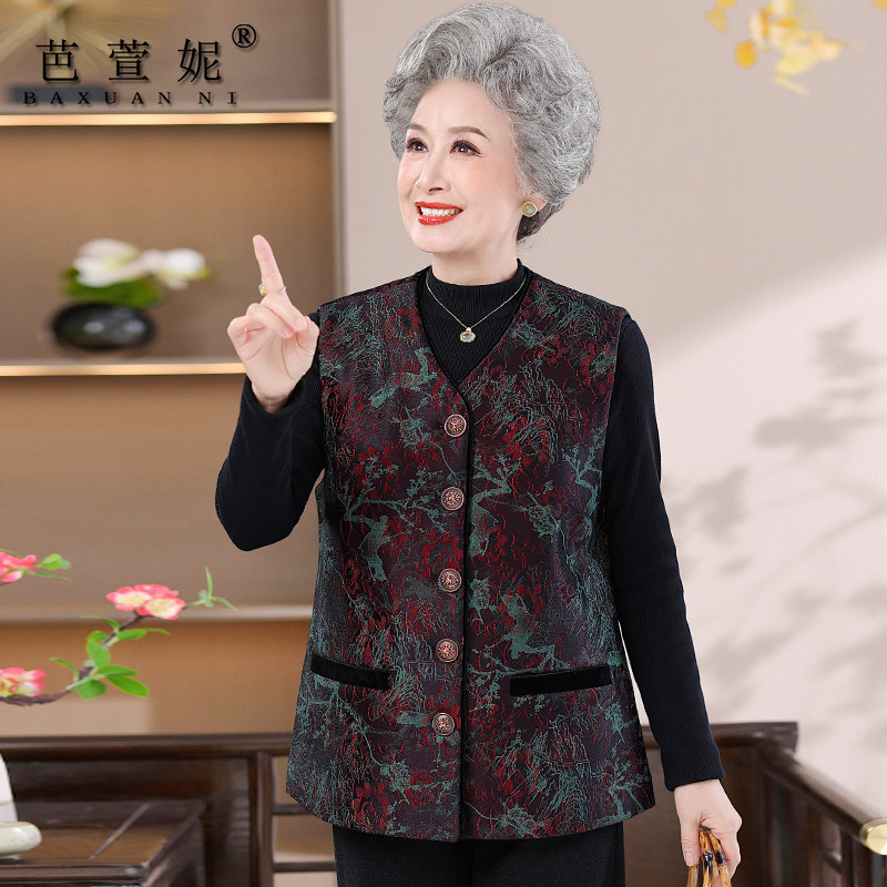 老年人马甲女妈妈秋冬装加绒马夹背心老太太奶奶冬装加厚坎肩外套