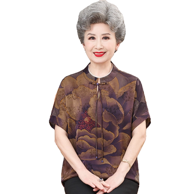 中老年女装短袖T恤奶奶夏季套装
