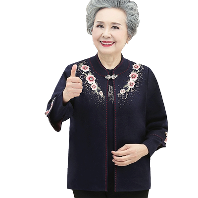 中老年人女妈妈秋冬装针织两件套