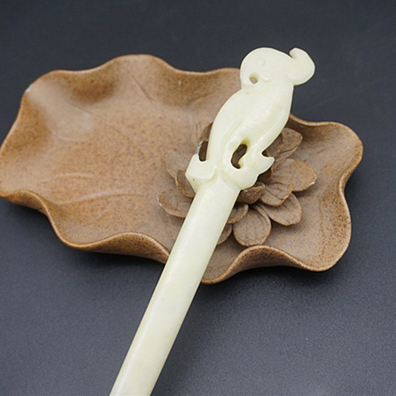 雪花玉仿古手工雕刻鸟头发簪玉簪汉服头饰发饰古典饰品女款玉簪子