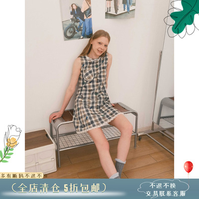 原创复古学院A字裙涂鸦格纹