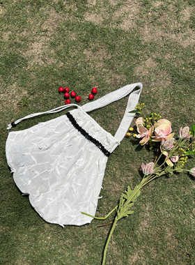 THESEVENTHTAIL设计师品牌亮片度假装饰立体刺绣蕾丝手提单肩包