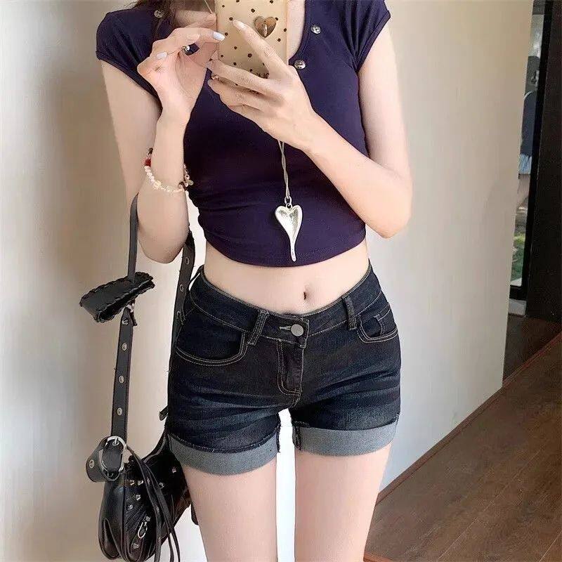 水洗翻边牛仔短裤女2026夏季牛仔裤
