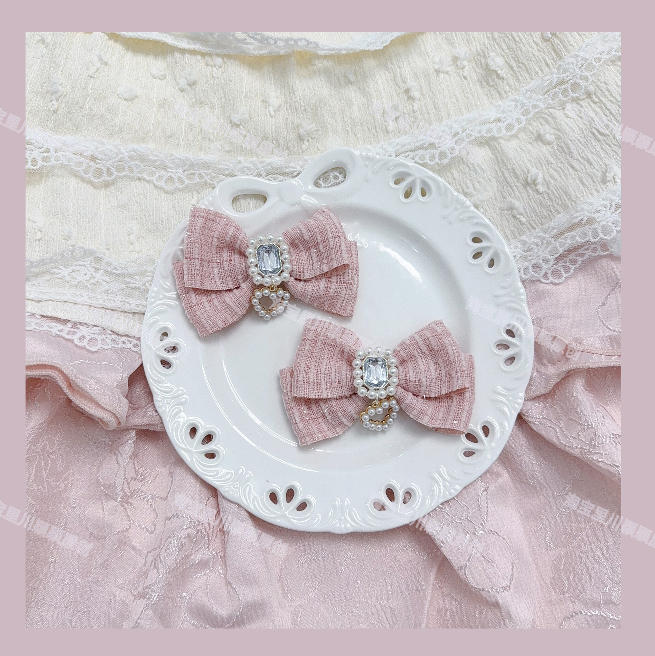 thumbnail for A pair of price buds mass production delicate bow hairpin small fragrance bow bow lizlisa rhinestone Japanese series