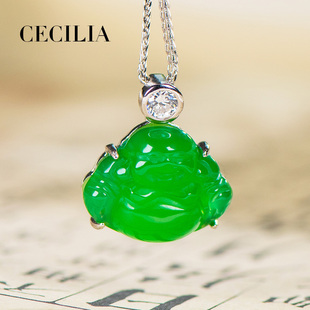 CECILIA珠宝天然马料高冰玉髓小佛公吊坠S925银简镶时尚百搭挂坠