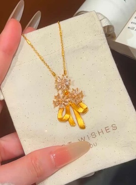 新中式蝴蝶结繁花吊坠流苏项链女