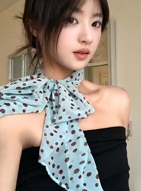 韩系气质波点长条丝巾女春夏季