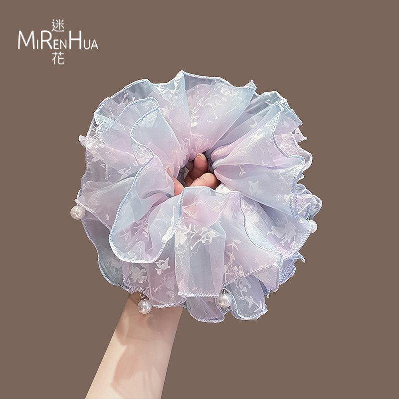 渐变刺绣蕾丝花边大肠发圈少女甜美扎头发丸子头发绳头绳皮筋发饰