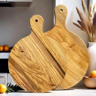 橄榄木披萨板整木实木托盘木质分割板圆形转移板面包西餐切菜板