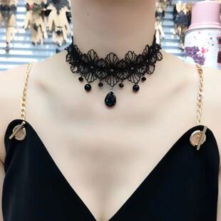 项链女款项圈复古遮疤哥特风蕾丝choker锁骨黑色颈链暗黑装饰饰品