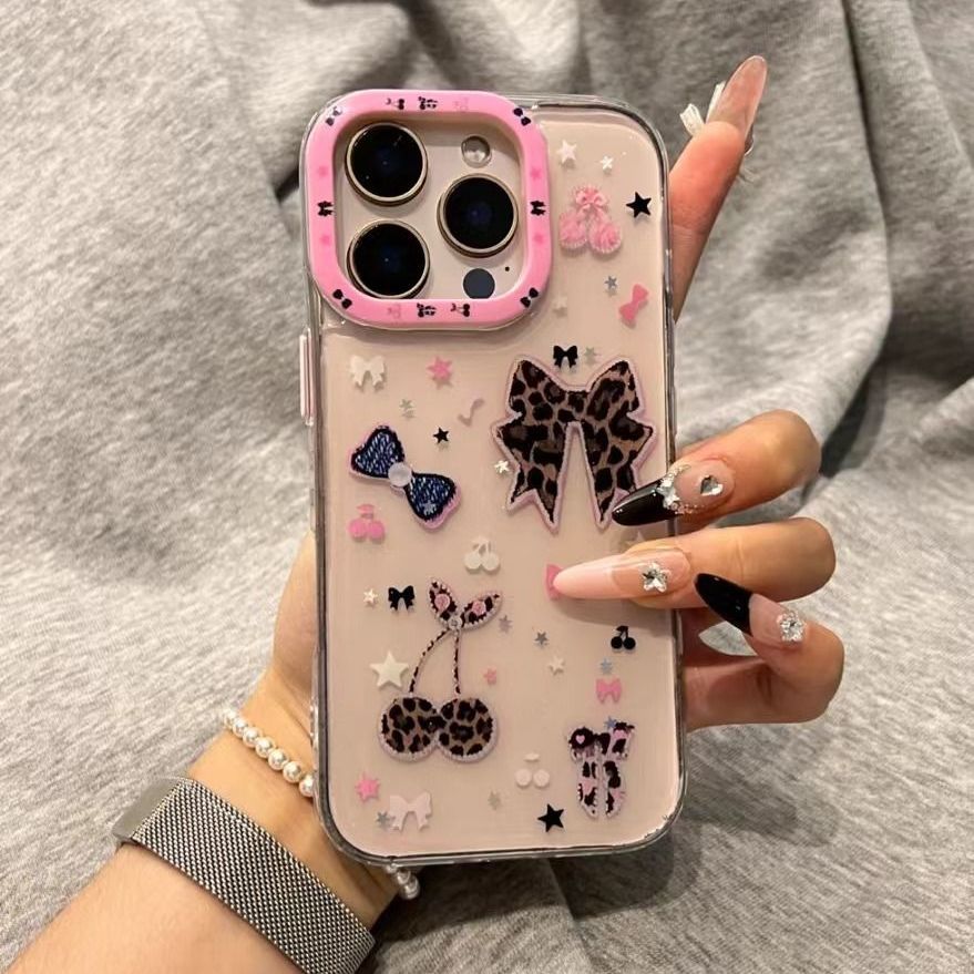 豹纹蝴蝶结适用于iphone16promax手机壳苹果16新款苹果15pro创意14pro女13
