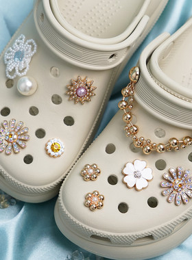 简约高级紫钻彩钻橙子适配Crocs洞洞鞋金属链条鞋花DIY鞋扣鞋饰