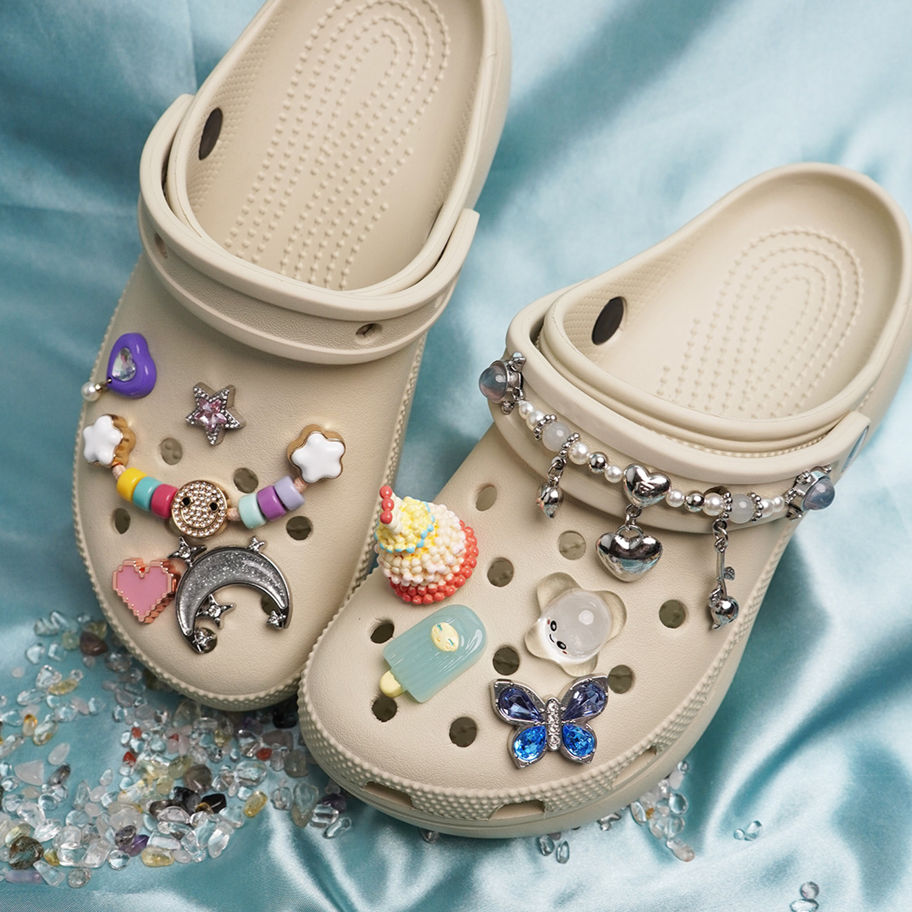 奶龙蛋糕蓝色蝴蝶适配Crocs洞洞鞋金属立体鞋花可爱DIY鞋扣鞋饰