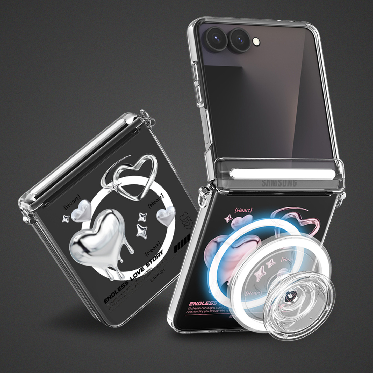 韩国trycozy三星z flip7手机壳全包铰链透明磁吸爱心zflip7套心形
