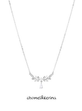 0001纯银麦穗叶水滴锁骨链