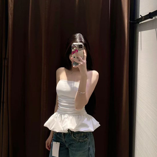 上衣 专柜同款 甜美波浪边褶皱露肩抹胸式 2025春夏季 4764018 新品