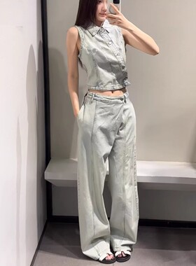 ZA家2026春夏新品 女装 Z1975 翻领牛仔休闲双襟背心 6147107 406