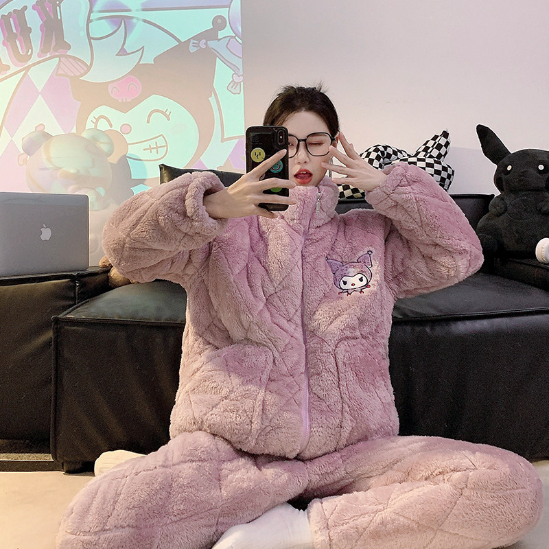 2023新款睡衣女春秋冬季珊瑚绒三层夹棉加厚加绒套装法兰绒家居服,女士内衣/男士内衣/家居服,睡衣/家居服套装,淘宝优惠券,粉丝福利购,淘宝优惠卷