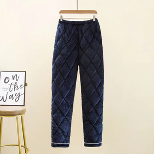 秋冬珊瑚绒夹棉睡裤男士三层加厚加绒纯色法兰绒休闲加肥单条棉裤