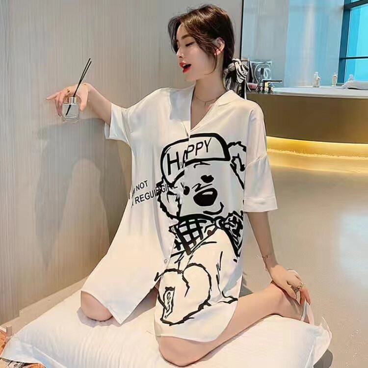 夏季可爱卡通风格睡裙冰丝