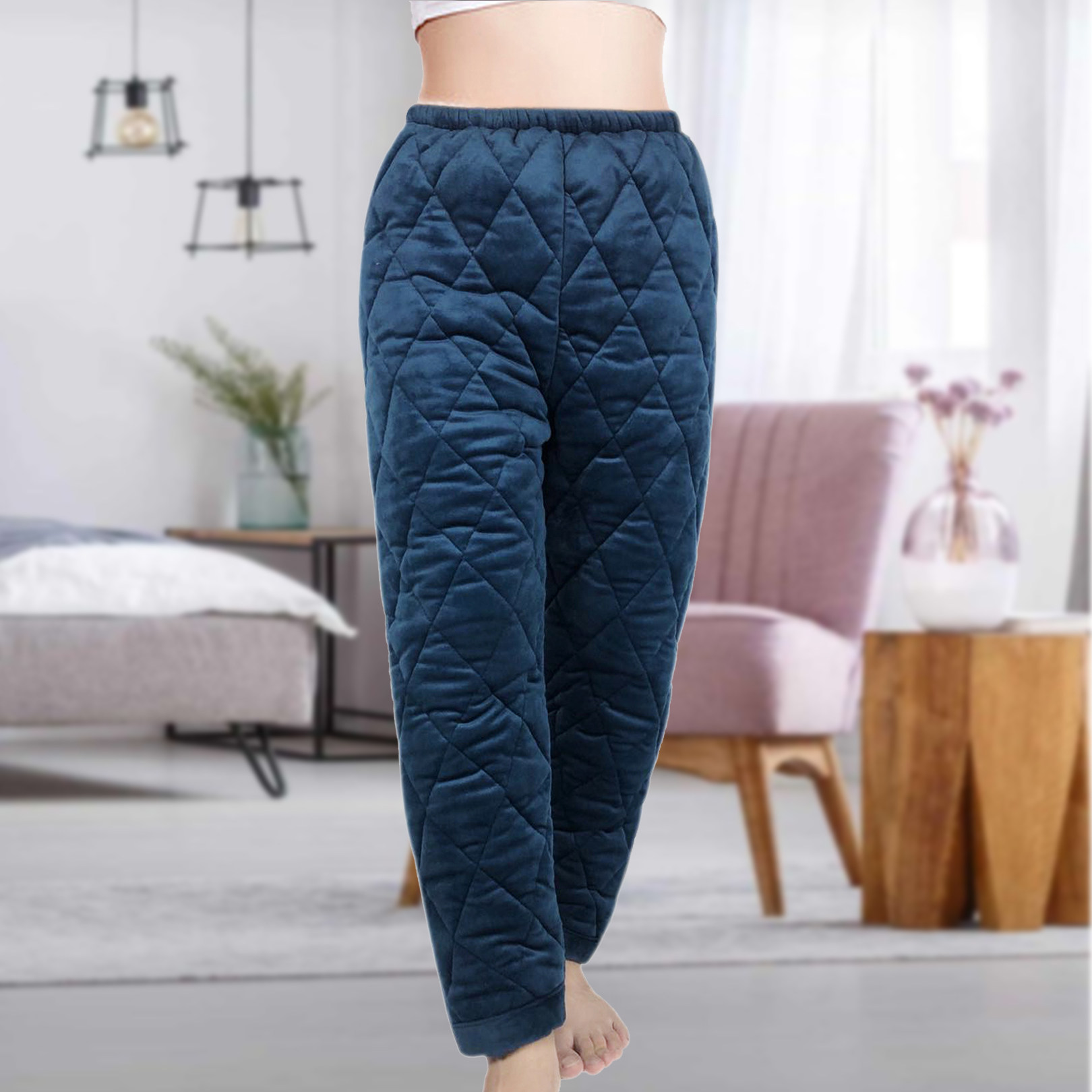 女士冬季夹棉家居睡裤珊瑚绒三层加厚法兰绒女棉裤冷库加棉袄长裤