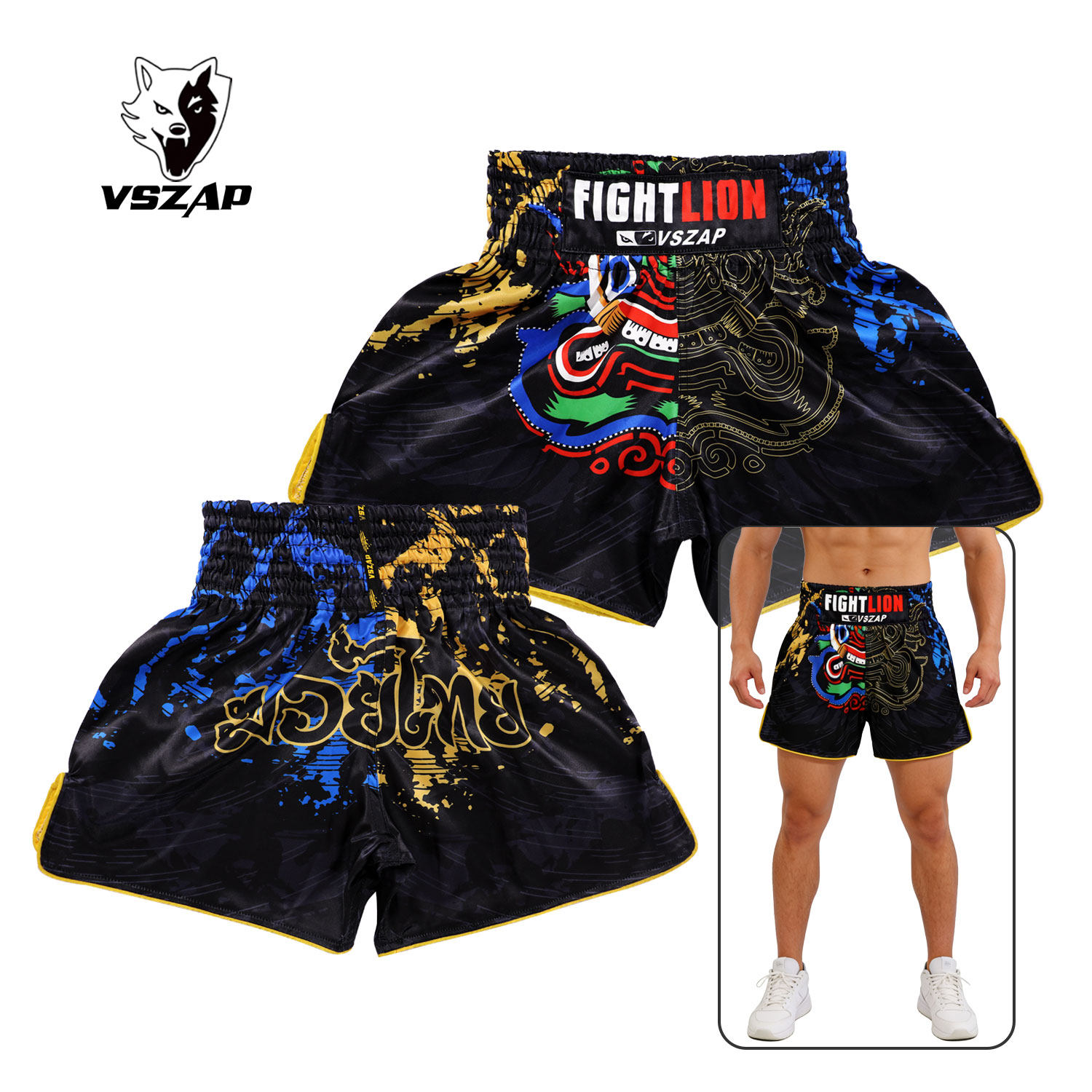 MMA散打男女健身运动裤训练VSZAP泰拳战狮短裤速干拳击裤格斗搏击