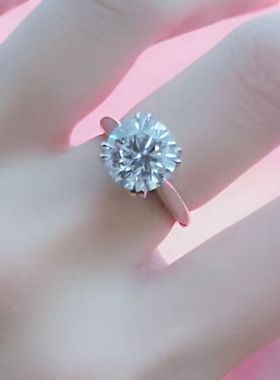 辉之翼珠宝新款仿真钻石戒指10mm白色冰花切显钻婚戒求婚订婚戒指