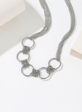 钛钢项链 韩版时尚情侣圈圈项链直播潮款个性嘻哈男女毛衣链配饰