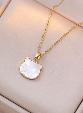 项链女 网红ins小猫贝壳项链小众轻熟新款设计感吊坠气质钛钢项链