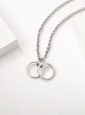 钛钢项链 时尚三环吊坠嘻哈女ins配饰韩版个性挂件简约长款毛衣链