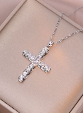 项链女网红欧美风十字架项链锆石小众新款设计感吊坠气质钛钢项链
