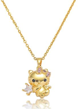 项链女欧美网红跨境新款蝴蝶结kt猫咪气质锆石满钻项链可爱锁骨链