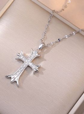 项链女 跨境网红彩色十字架小众时尚新款设计感吊坠气质钛钢项链