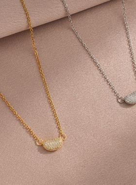 项链女网红爱心锆石小众满钻新款设计感吊坠气质简约桃心钛钢项链