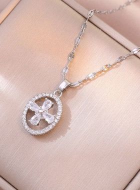 项链女 日韩风圆形四叶花元素项链亚马逊小众设计感首饰项饰