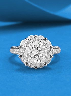 辉之翼珠宝 S925银直播新款花团锦簇经典8.0mm圆形豪镶满钻戒指环