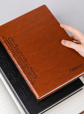 超厚商务笔记本子11mm行距本子A5办公记事本B5皮面会议记录本黑色