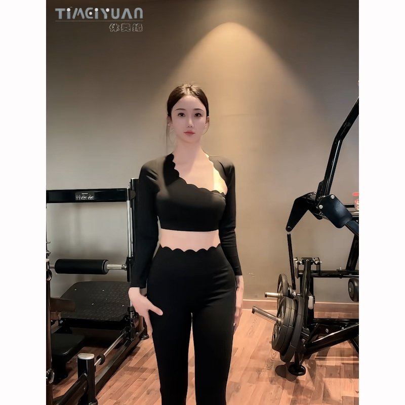 体美缘黑色高腰紧身瑜伽裤女健身训练专业运动长裤极简风