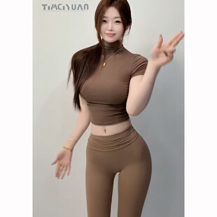 2026四季款体美缘瑜伽裤女高腰紧身显瘦棕色运动裤修身辣妹风
