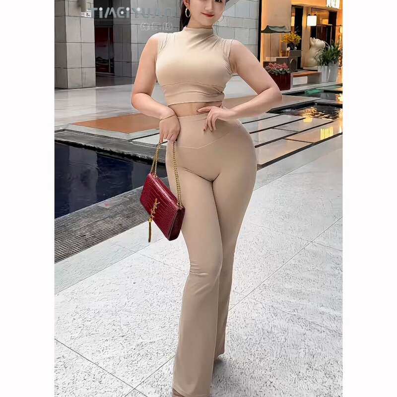 体美缘高腰微喇瑜伽长裤女显瘦紧身弹力莱卡面料四季百搭垂感裤