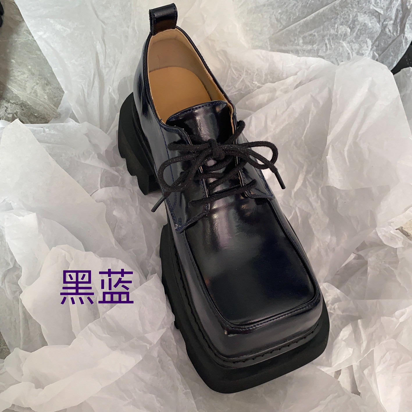 缇麦茵6.5cmT24660时尚英伦风厚底大气方头百搭简约超火个性单鞋