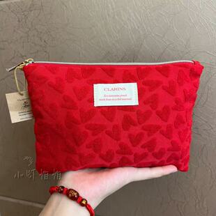 会员节礼包 护肤品收纳包 娇韵诗红色爱心拉链化妆包手拿包 专柜