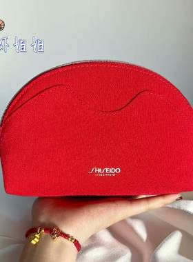资生堂！专柜化妆包红色帆布贝壳包大容量手提袋洗漱包高级感