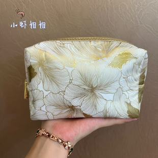 高级感烫金工艺 美国专柜大牌雅诗兰黛白金pu包新款防水化妆包