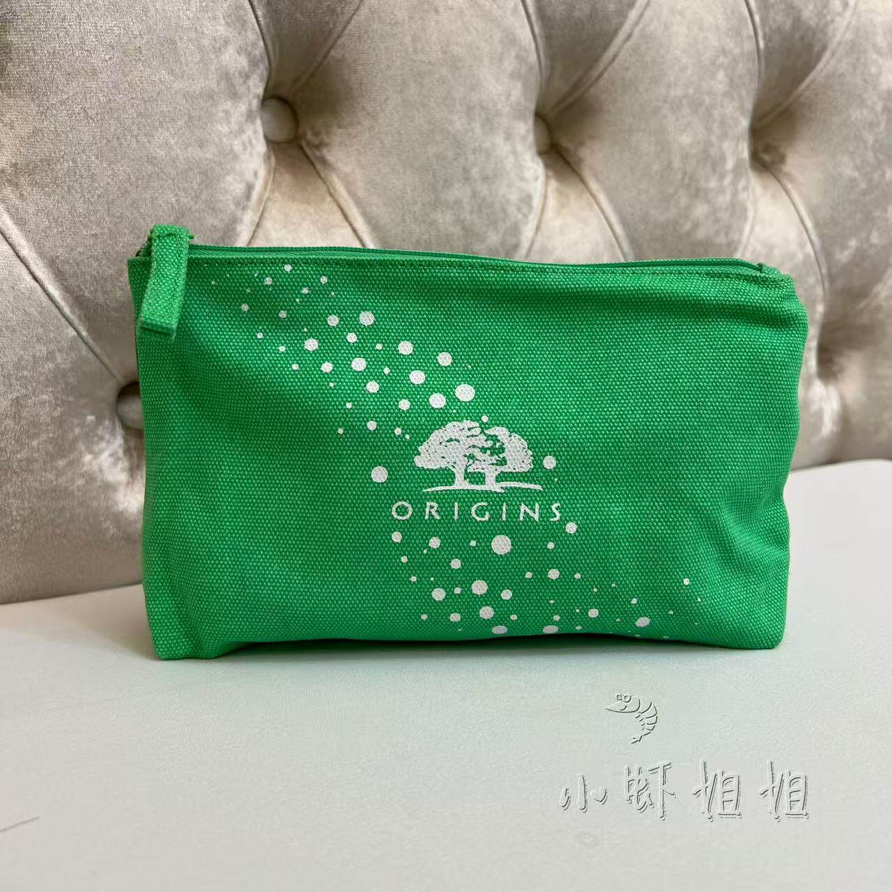 悦木之源翠绿色帆布化妆包 背面拼色清新自然手包 收纳包