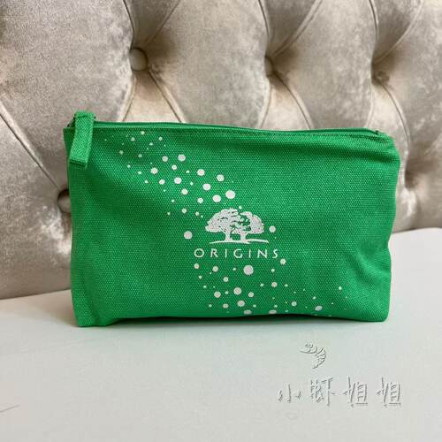 悦木之源翠绿色帆布化妆包 背面拼色清新自然手包 收纳包