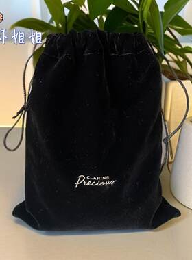 丝绒抽绳袋～娇韵诗黑色丝绒抽绳袋 彩妆护肤旅行便携束口专柜