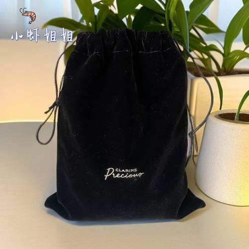 丝绒抽绳袋～娇韵诗黑色丝绒抽绳袋 彩妆护肤旅行便携束口专柜