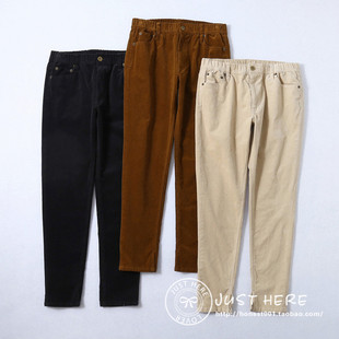 日本原单春秋女式纯棉松紧腰修身小脚裤日系外贸弹力绒感休闲裤